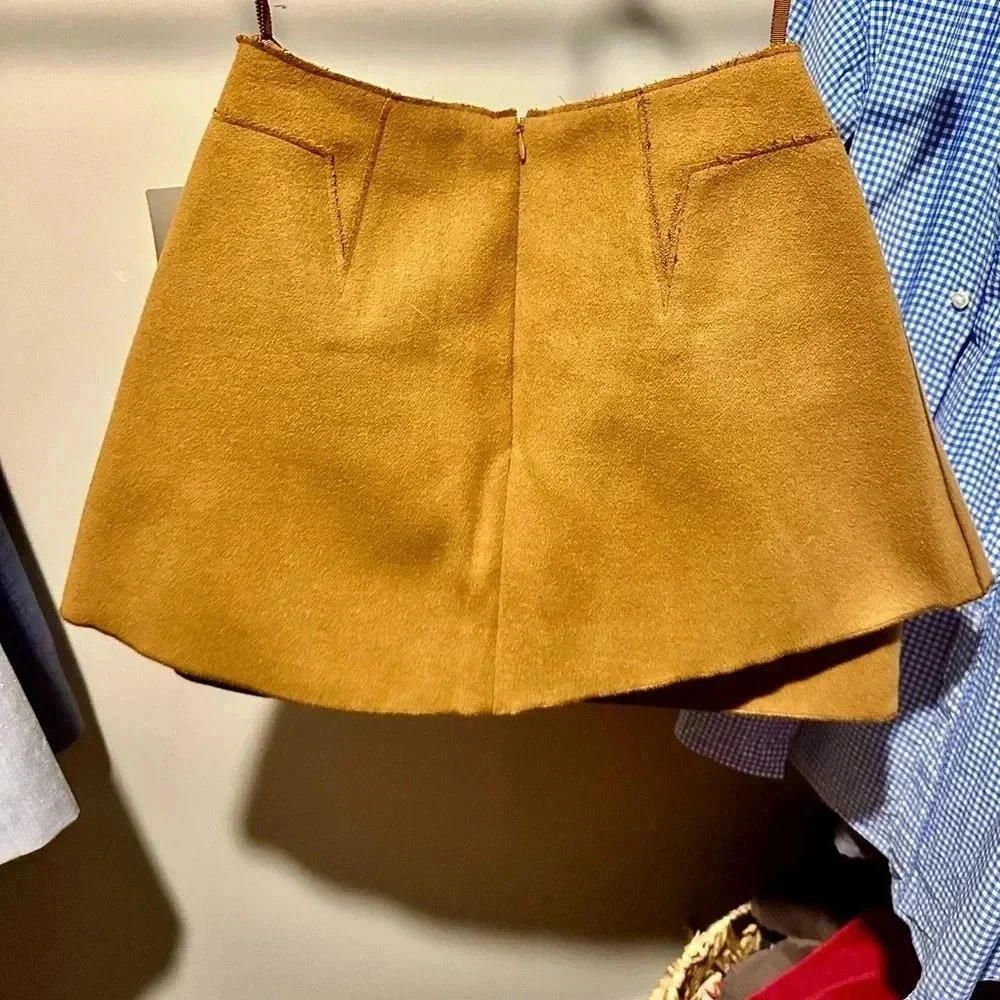 Meadow Rue A-Line Skirt Women's 2 Brown Wool Blend Layered Slit  Buckle Back Zip - Picture 2 of 4